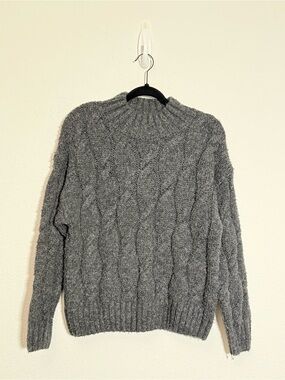 ROAM Gray Cable Knit Mock Neck Sweater Fuzzy Soft Cozy Minimalist Pullover M